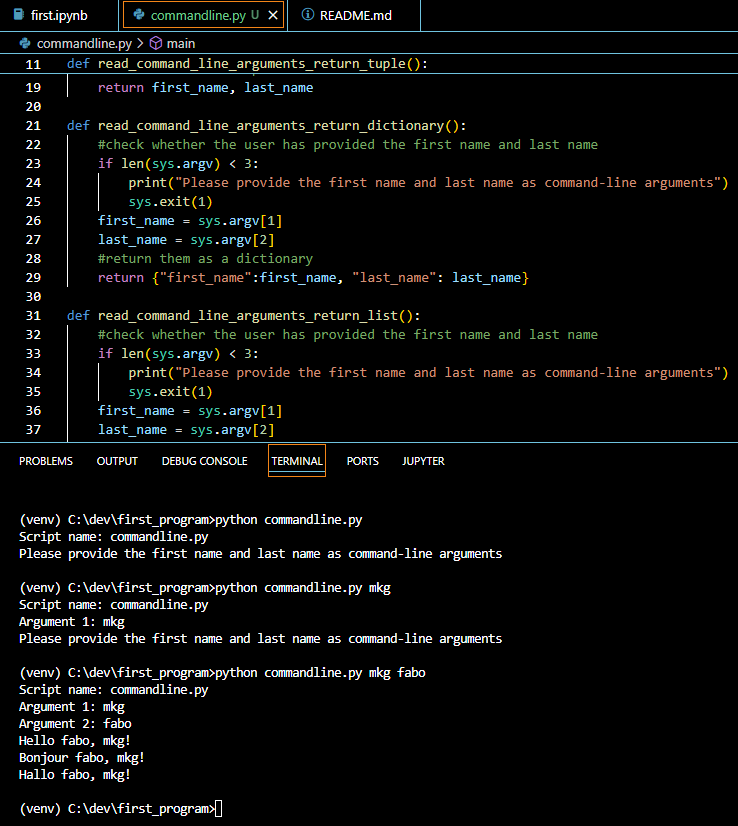 example function to return multiple values back as a tuple, dictionary and list.